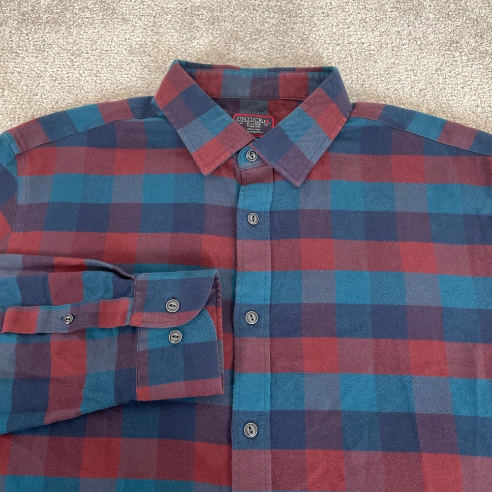 UNTUCKit Flannel Shirt Mens XL Wrinkle Free Cotton Plaid Alezio Regular Fit